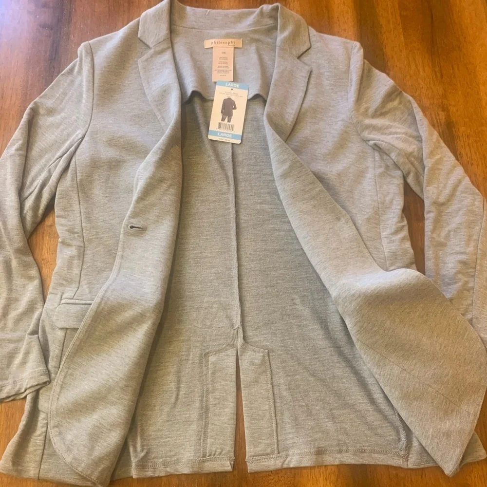 Philosophy NWT jacket blazer Large Mist Grey Heather one button front po…